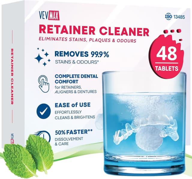 Thumbnail 6 de Vevmax Retainer Reinigungstabletten – 120 Tabletten für Retainer, Zahnersatz, Aligner & Mundschutz (ca. 4 Monate Vorrat)