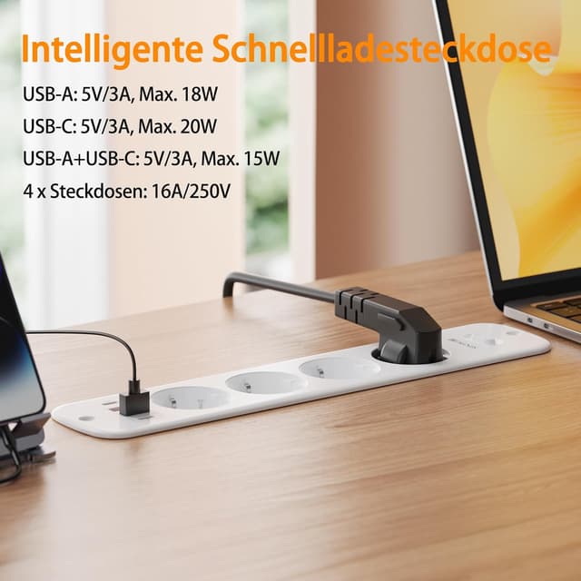 Detalle de Tischsteckdose 4-fach mit USB C