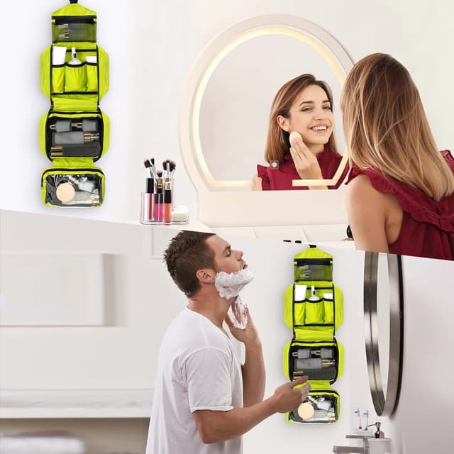 Detalle de Boic Kulturbeutel zum Aufhängen mit 4 Fächern (Oxford-Polyester), Reise-Kulturtasche in Cyan