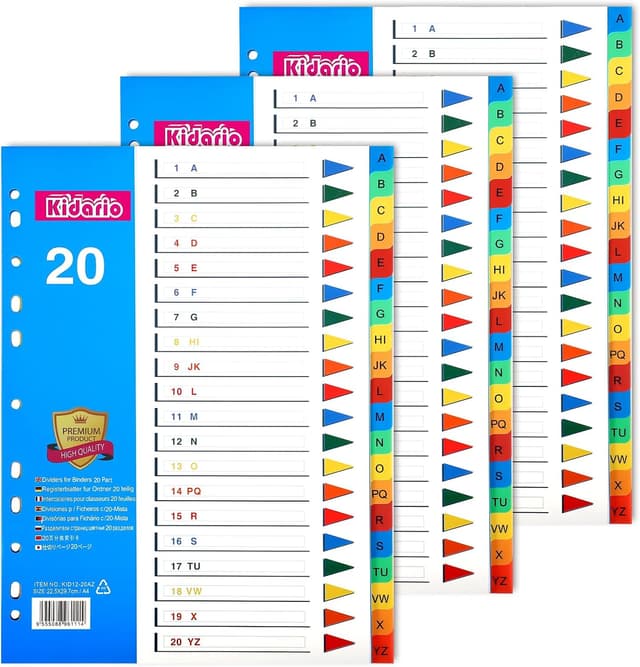 Detalle de FUYOAL A4 File Dividers (3-pack, 20 tabs each) A–Z coloured plastic index dividers