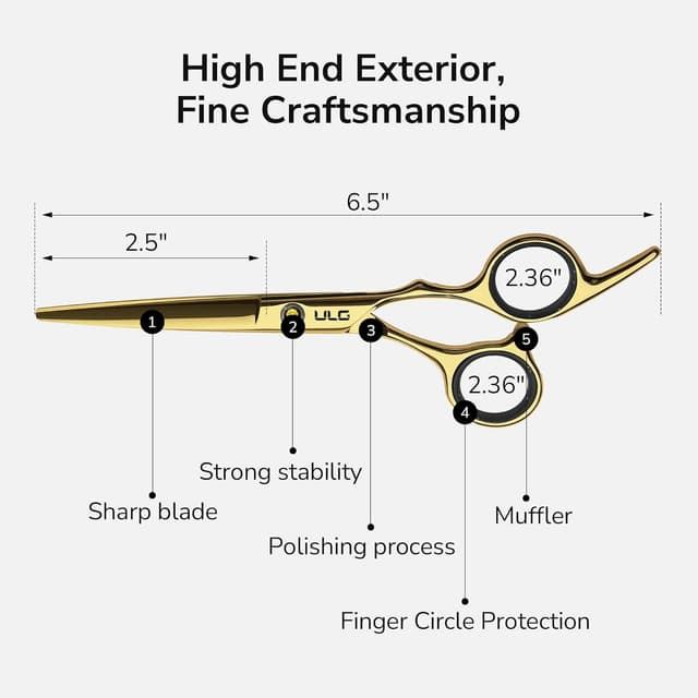 Detalle de ULG Haarschneidescheren & Ausdünnungsscheren-Set (16,5 cm) aus japanischem Edelstahl, rechtshändig