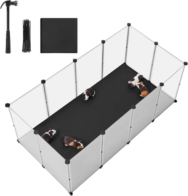 Thumbnail 6 de Enclos SONGMICS blanc LPC012W01 pour petits animaux avec plancher et tapis imperméable amovible (143 x 73 x 46 cm)