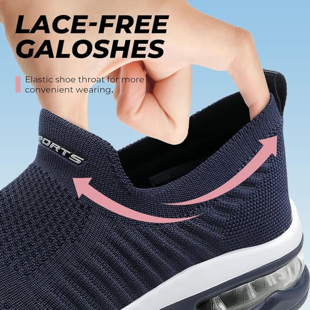 Detalle de Littleplum Damen Slip-On Sneaker mit atmungsaktivem Mesh und elastischen Schnürsenkeln