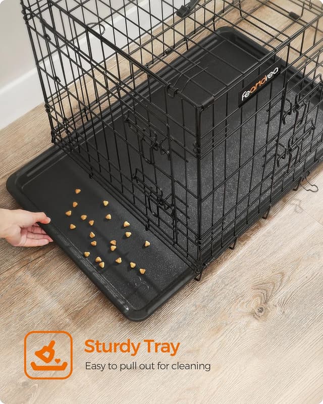 Detalle de Feandrea Dog Crate PPD024B01 (S) foldable dog cage with 2 doors, removable tray, 61 x 43.5 x 50.5 cm, black