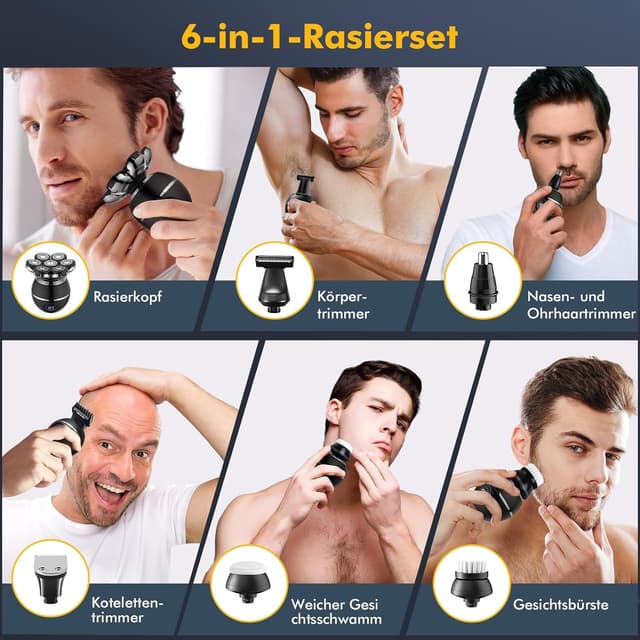 Detalle de ETENTOUS Glatzen Rasierer Herren elektrisch (7D Rotationsklingen) – IPX7 Nass & Trocken Rasierer mit 6-in-1 Set