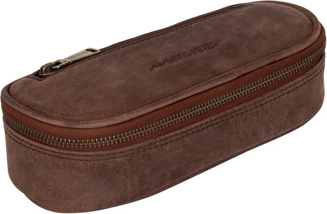 Detalle de Marc Peter Vintage Leder Federmäppchen Etui mit YKK-Reißverschluss (Braun)