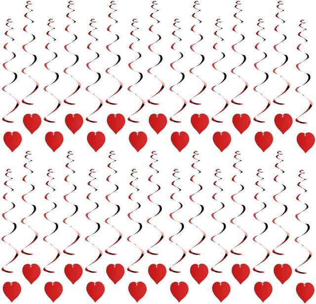 Detalle de Dadabig 30 PCS Hanging Heart Swirls – Red Heart Spiral Garland for Valentines, Weddings, Parties & more