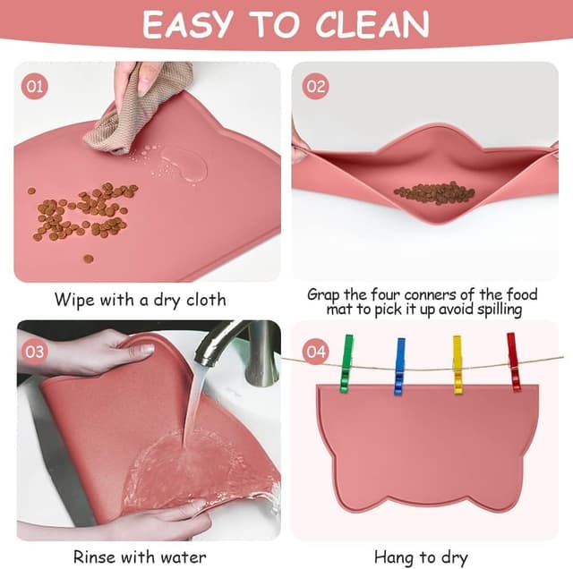 Detalle de vsshe Dogs and Cats Silicone Feeding Mat (Pink) – Non-slip, waterproof bowl mat for dogs, cats and rabbits