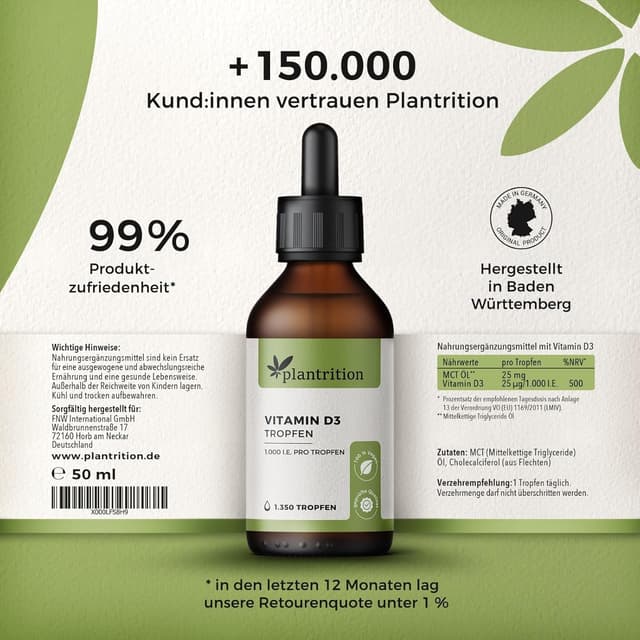 Detalle 1 de Plantrition Vitamin D3 Tropfen Vegan 1000 I.E.