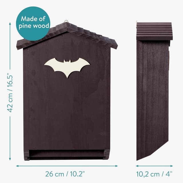 Detalle 2 de Navaris Large Outdoor Pine Wooden Bat Box with Double Chamber Design (26x10.2x42cm)
