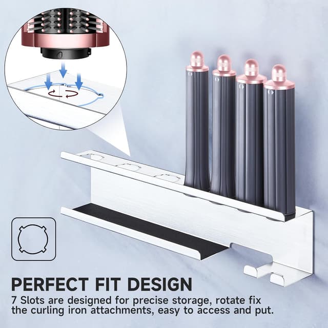 Detalle 2 de YYBO Wall-Mounted Hair Dryer, Straightener & Styler Holder (Stainless Steel, EVA Pad, Anti-Scratch)