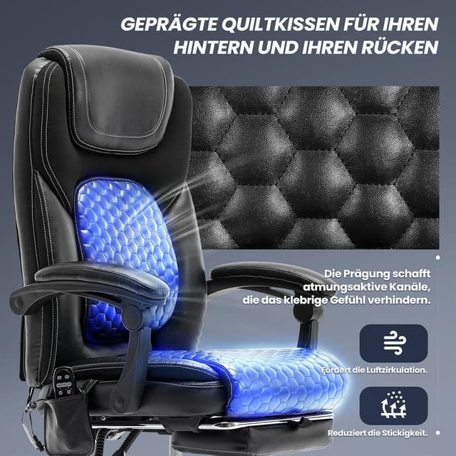 Thumbnail 5 de COLAMY Chefsessel Leder 6-Punkt Massage