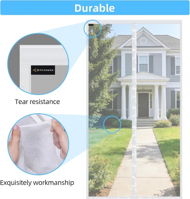 Detalle 2 de MYCARBON Zanzariera porta magnetica anti-mosche e anti-zanzare per finestra/porta, 120x240 cm, bianco