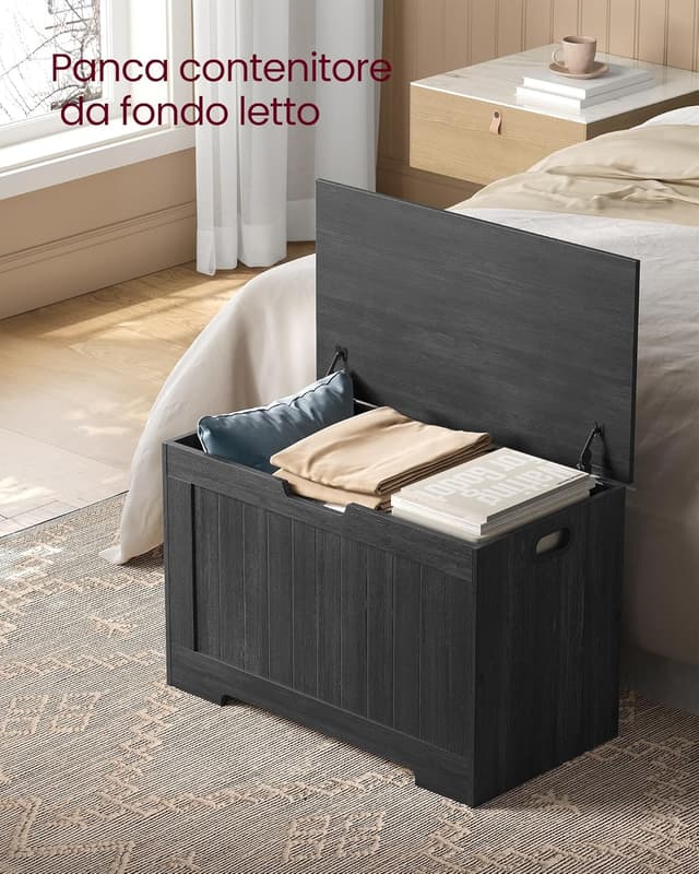 Detalle de VASAGLE LHS011B02 Cassapanca Contenitore con panchina da ingresso e cerniere di sicurezza, stile rustico