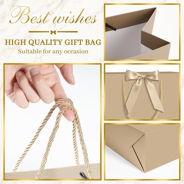 Detalle de NADSSJL 6-piece Champagne gift bags set (with tissue wrappers and greeting cards) for birthdays, weddings and Christmas