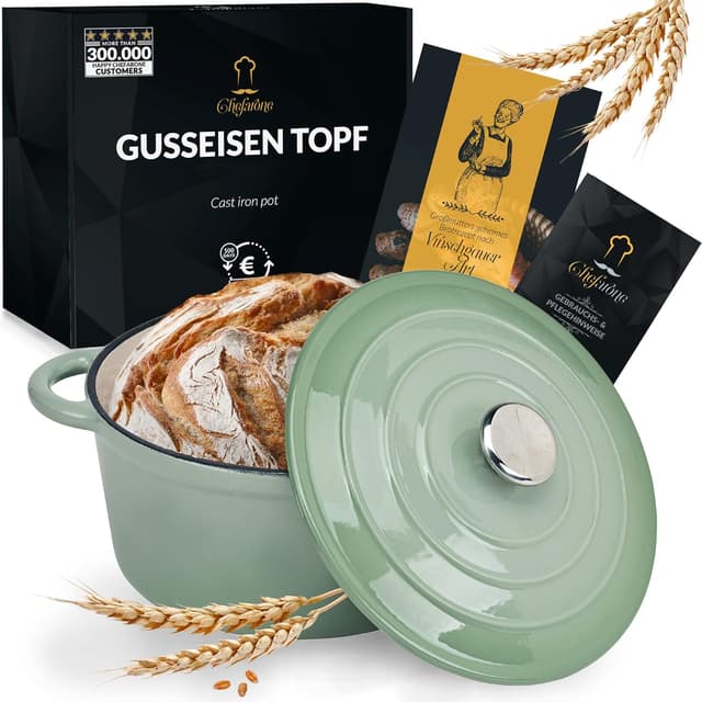 Detalle de Chefarone Gusseisen Topf 24 cm, 3,5 L – emaillierter Schmortopf mit Deckel (Induktion)