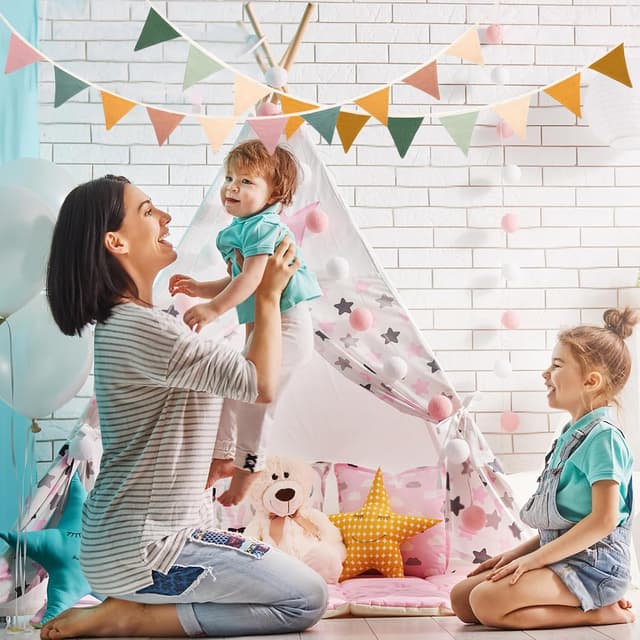 Detalle 2 de HuaMuDM Wimpel-Girlande im 2er-Set (Musselin-Baumwolle) für Kinderzimmer & Geburtstag