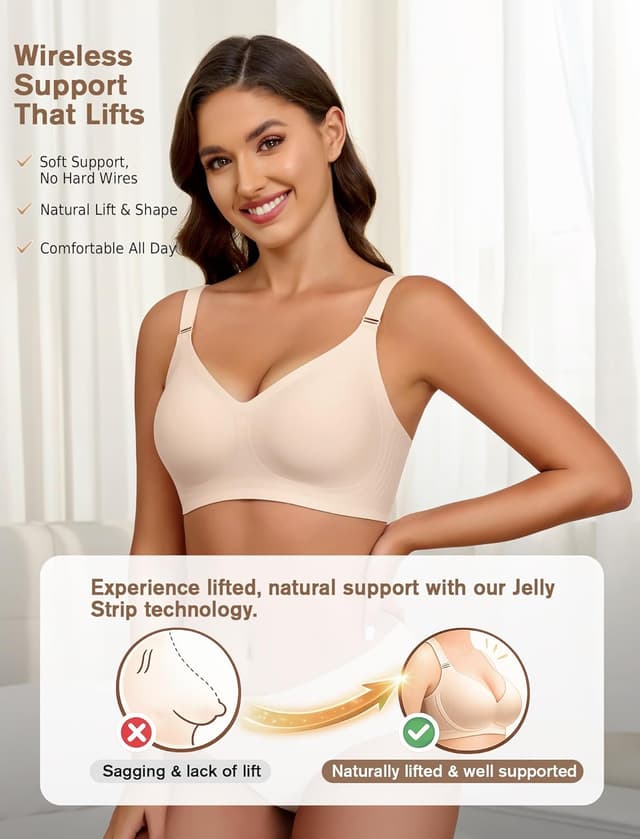 Detalle de EIISSION Women’s Jelly Bra – Wireless Push Up Seamless Padded Bralette (Regular & Plus Size)