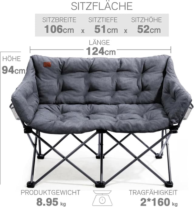 Thumbnail 2 de EVER ADVANCED Campingstuhl 124 cm 2-Sitzer