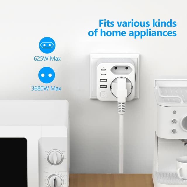 Detalle de JSVER doppia spina per presa con 2 USB-A e 2 USB-C (3680W/16A) e interruttore