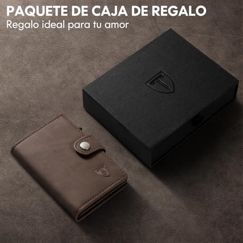 Thumbnail 6 de TENBST Cartera Tarjetero RFID con bloqueo, billetera pop-up automática de cuero (marrón) para 8 tarjetas