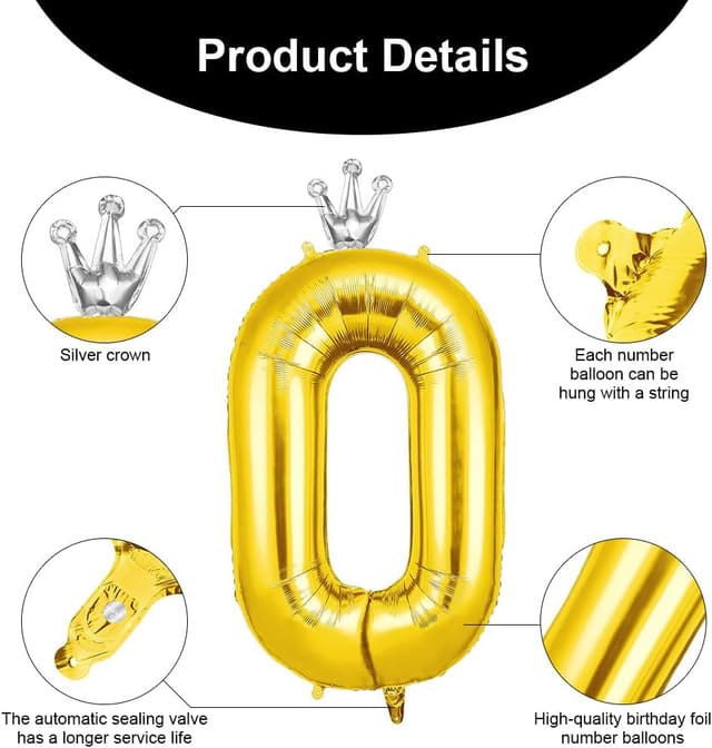 Detalle de AOOSU ballon chiffre 0 dorée 101 cm