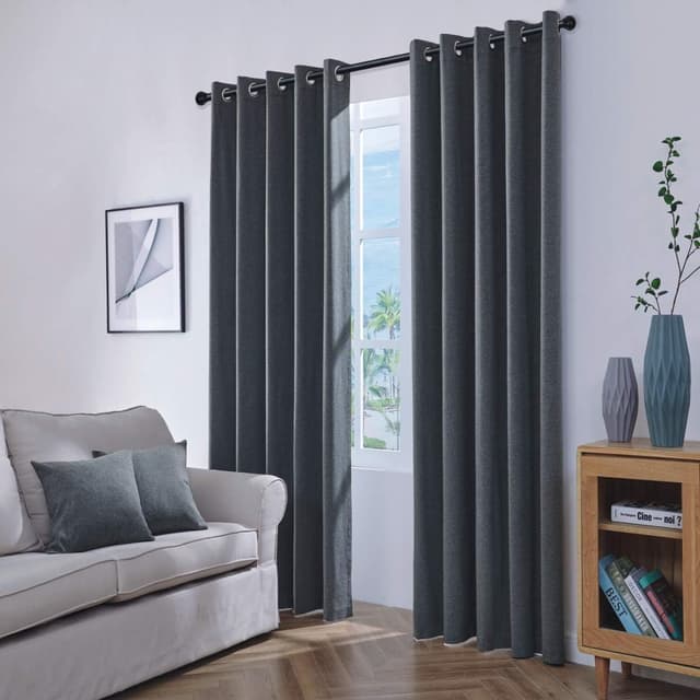 Detalle de Coastline Luna brushed blackout eyelet curtains in Charcoal Dark Grey (thermal insulated) – 2 panels