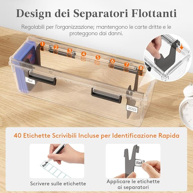 Detalle 2 de Lifewit Scatola Porta Carte con 16 Divisori Regolabili, Deck Box in Plastica con Chiusura Rinforzata e Etichette Scrivibili (2 pezzi)