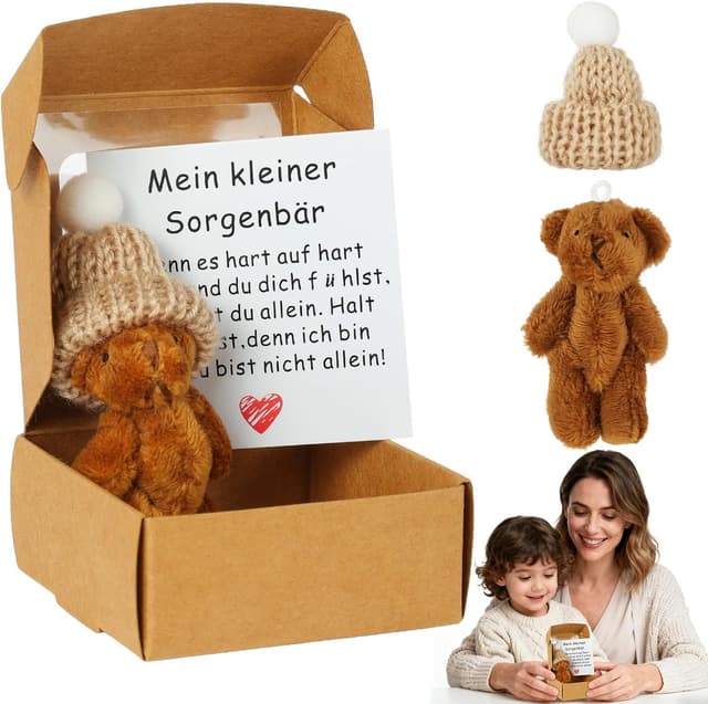 Detalle de Vicloon Orsetto in Scatola, piccolo orsetto tascabile in peluche con biglietto motivazionale (Coffee)