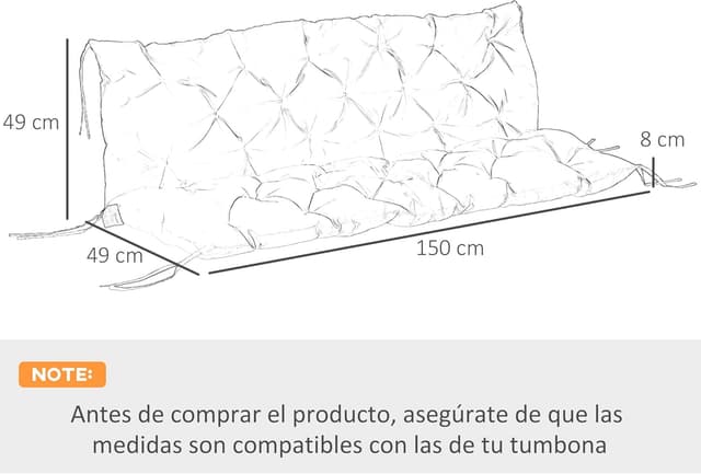 Thumbnail 6 de Outsunny Cojín para Banco 150x98x8 cm