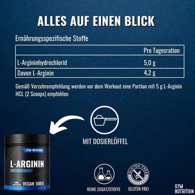 Detalle de L-Arginin HCL hochdosiert als gut lösliches Pulver – fein gemahlen, vegan, laborgeprüft