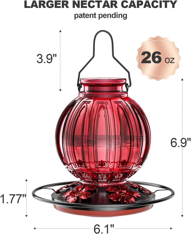 Detalle de Glass Hummingbird Feeder 26 oz Red Nectar