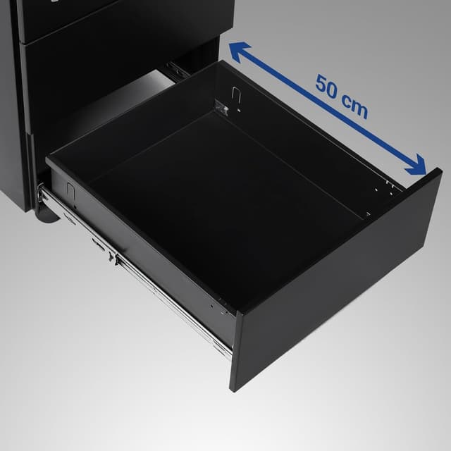 Detalle de SONGMICS Schubladenschrank OFC63BK als abschließbarer Rollcontainer mit 3 Schubladen (45 x 39 x 54 cm)