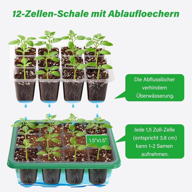 Detalle de Bonviee Zimmergewächshaus Anzuchtset mit 10 Stück Anzuchttöpfe, 120 Zellen (Mini-Gewächshaus) für Sämlinge