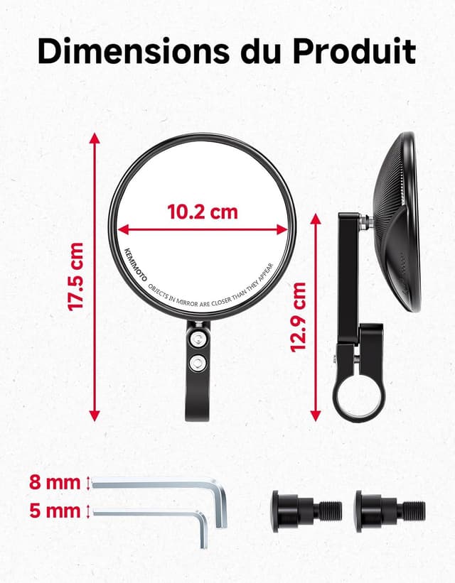 Detalle de Lot de 2 rétroviseurs moto homologués E24 KEMIMOTO CNC, pivotants 360° pour guidons filetés MR16 (bout du guidon)