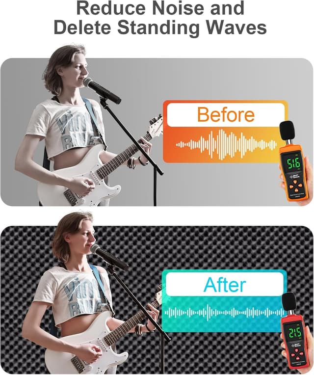 Detalle de JBER 12er-Set selbstklebende Akustikpaneele aus Hochdichtem Akustikschaumstoff (30 × 30 × 3 cm) für Wand & Decke