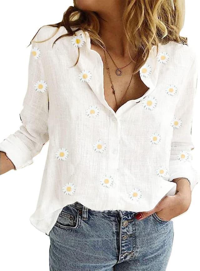 Detalle de Livonmone women’s casual long-sleeve V-neck button-down tunic blouse