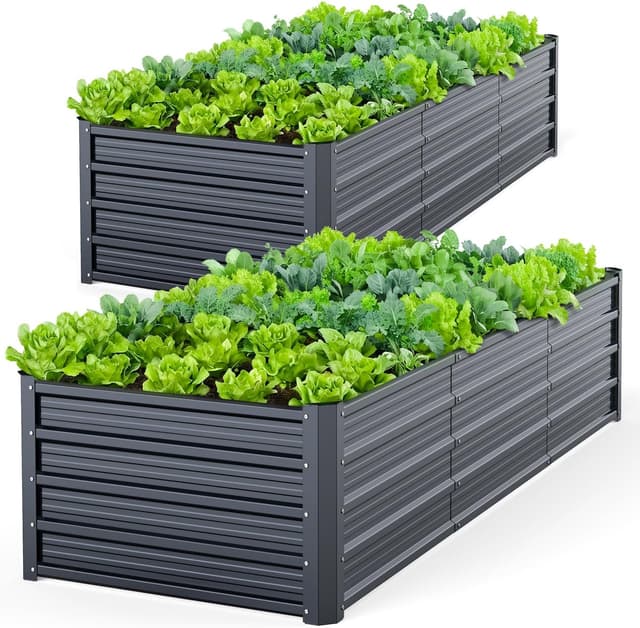 Detalle de Ohuhu Metall Hochbeet (2er-Set) 240×90×45 cm – verzinktes Stahlblech, rostgeschützt & stabil, Anthrazit