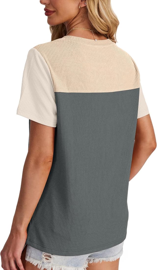 Detalle 2 de WIHOLL Women’s Color Block Short Sleeve Crewneck Knit Shirt (Spring/Summer)