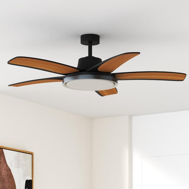 Detalle 2 de DREO Smart Ceiling Fan with Lights (Low Profile, 52in) with Alexa/App Control, Dimmable RGB Ambiance, Black