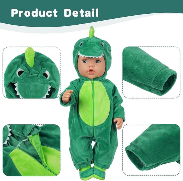 Detalle de Set vestiti per bambole New Born Aolso: pagliaccetto con cappello, calzini e gruccia (35-45 cm)