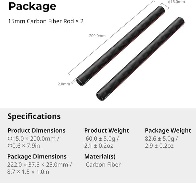 Thumbnail 5 de SMALLRIG 15-mm Carbonfaserstange 20 cm