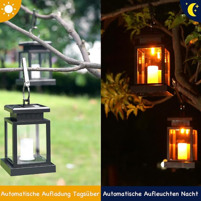 Detalle de Tceapoo Solar-Laterne außen mit LED-Kerze (2er-Set) – wasserdicht, warmweißes Flackern für Balkon, Terrasse & Garten