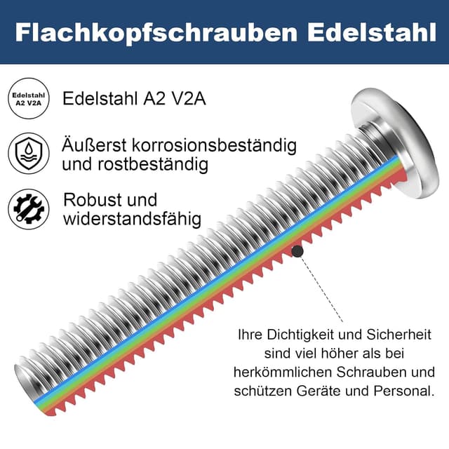 Detalle de 20x M8 x 50 mm Flachkopfschrauben mit Innensechskant (A2/Edelstahl V2A) – für M8-Verbindungen