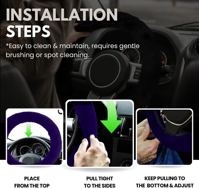 Thumbnail 6 de Andalus Brands Luxury Fluffy Car Steering Wheel Covers (Genuine Merino Sheepskin) – Dark Purple Universal 14.5–15