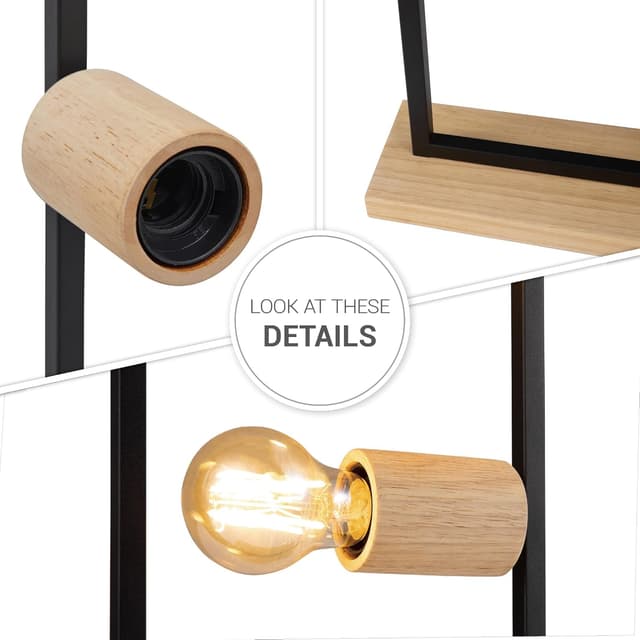 Detalle de Paco Home Lampe de table/lampadaire vintage bois E27 (couleur nature)