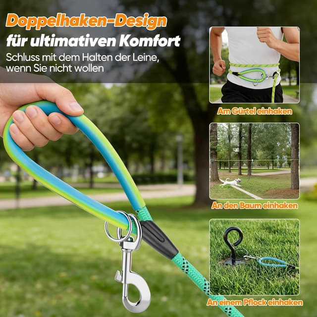 Detalle de Aystkniet Schleppleine für Hunde mit 2 Wirbelhaken – Laufleine für Training & mehr Reichweite