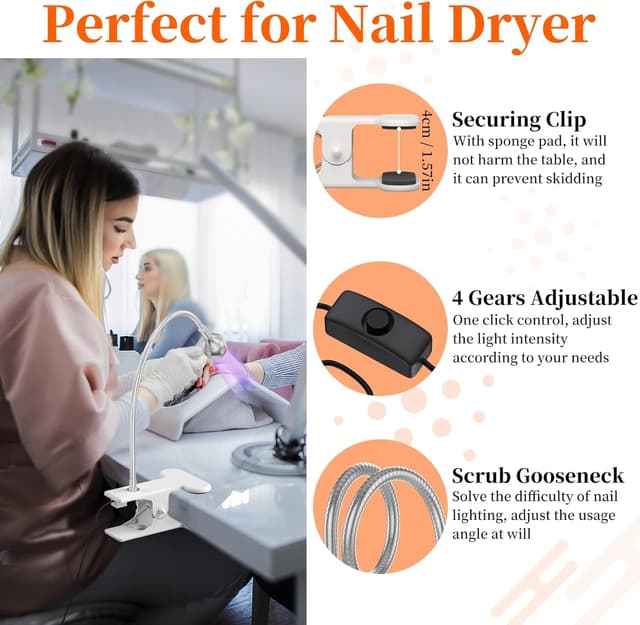 Detalle de AISEELY UV Glue Curing Lamp (3W) with clip and switch for UV resin, gel polish & circuit board repair