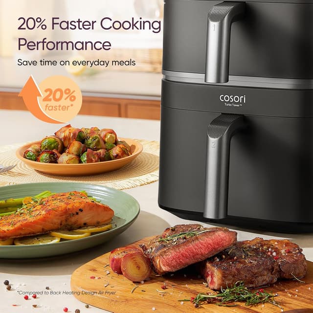 Thumbnail 6 de Cosori TurboTower Dual Air Fryer 10.8L (Space-Saving Double Stack) – Dual zone tower air fryer for full meals