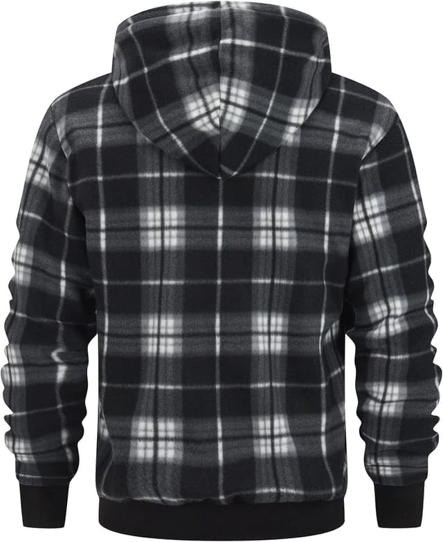 Detalle de geeksport Fleecejacke Herren mit Kapuze kariert – warme Sweatjacke mit durchgehendem Reißverschluss